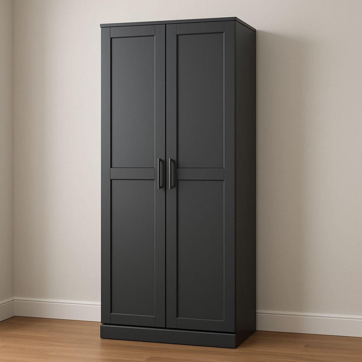 Armoire noire en bois MDF avec portes battantes 180cm x 80cm x 50cm