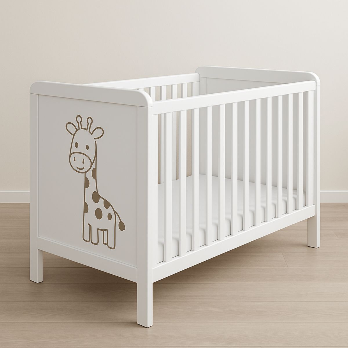 Lit bébé blanc en bois MDF 120x60cm avec motif girafe