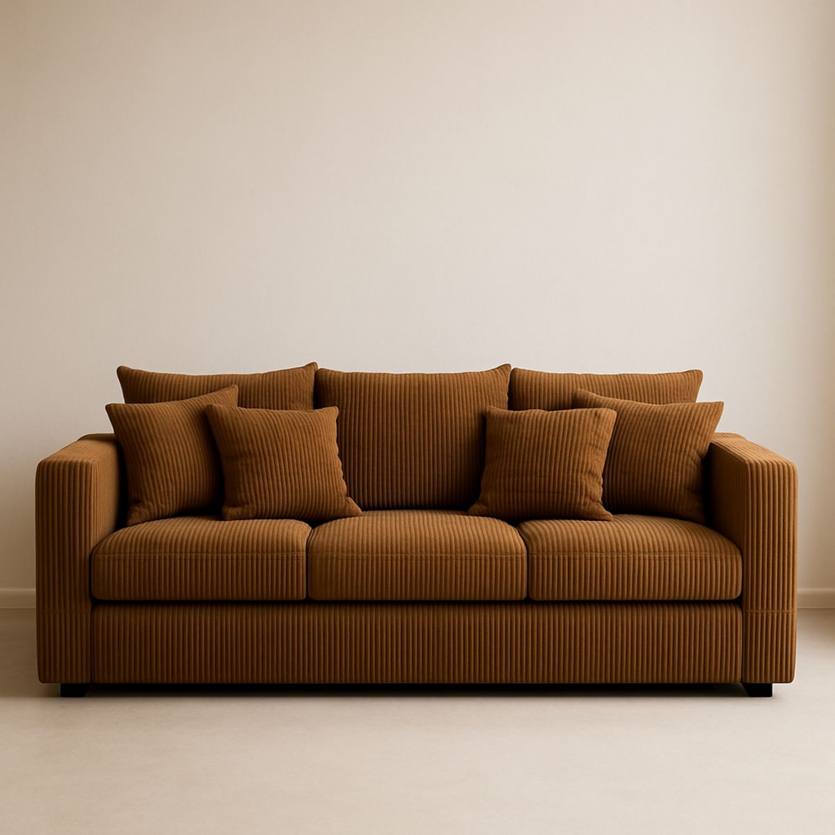 Canapé 3 places tissu imprimé polyester brun 220cm