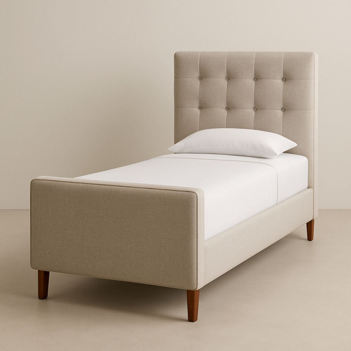 Lit Simple Tissu Beige 100x200 cm Bois