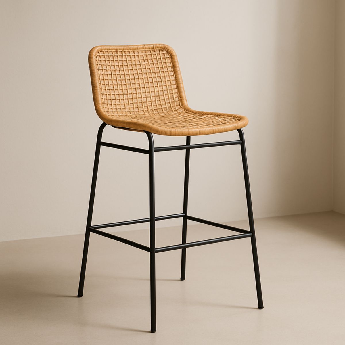 Tabouret Haut Rotin Synthétique Métal Noir 105cm