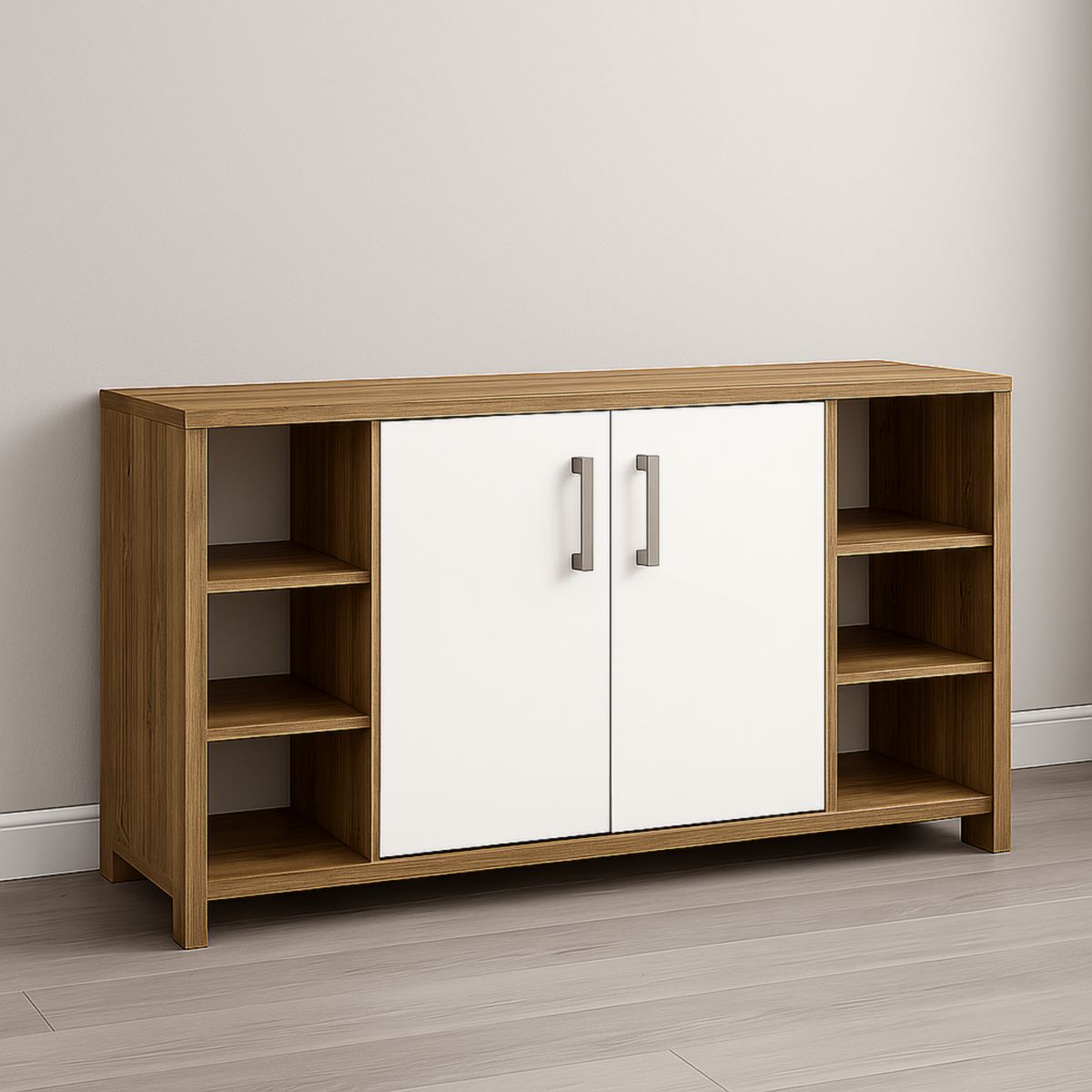 Buffet en Mélaminé avec Portes Blanches Étagères Intégrées 80x120x40 cm