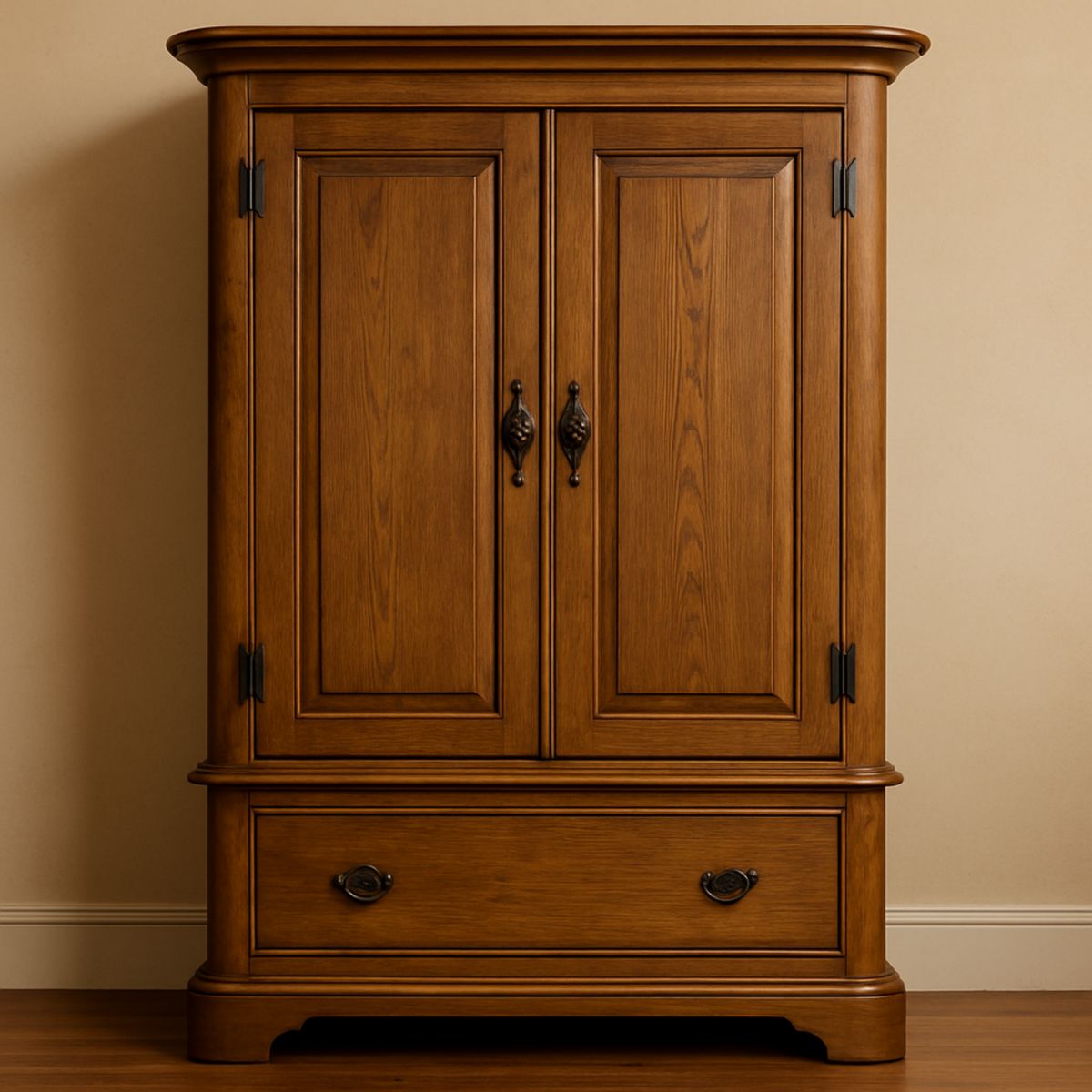 Armoire en bois massif chêne portes double tiroir marron 180cm x 100cm x 50cm