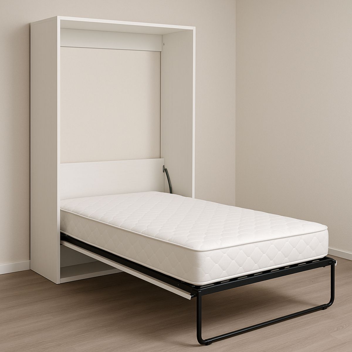 Lit escamotable blanc avec matelas en mousse 90x190 cm