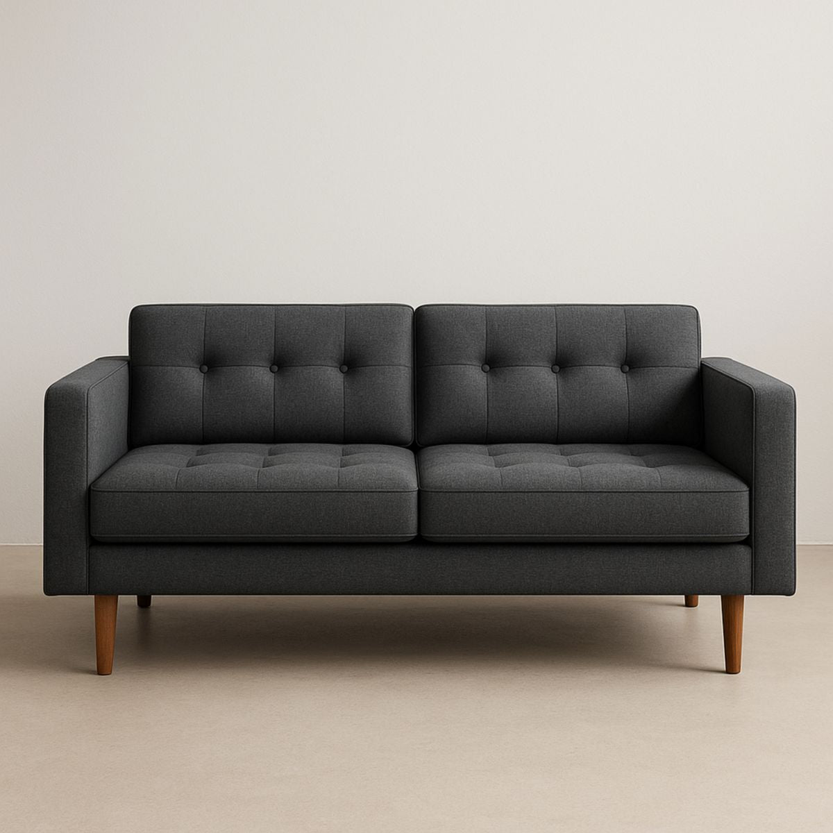 Canapé 2 places tissu gris foncé pieds bois 190 cm