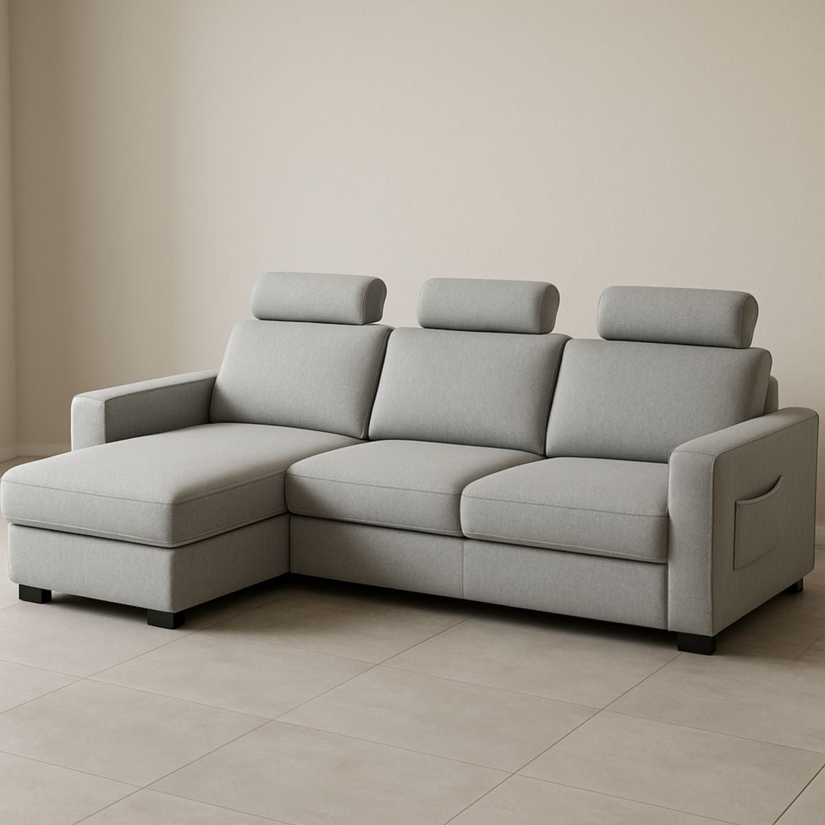 Canapé d'angle modulable gris tissu polyester 290x90x160 cm