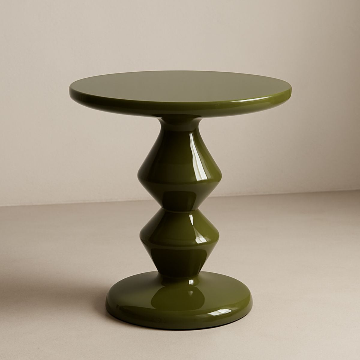 Table d'Appoint Ronde en Résine Vert Olive Hauteur 50 cm Diamètre 40 cm