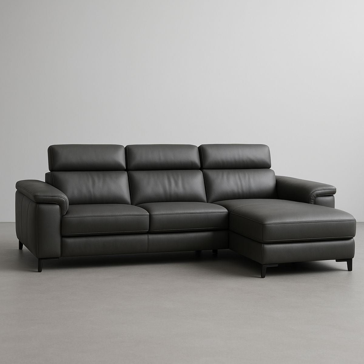 Canapé d'angle en cuir synthétique gris longueur 250 cm largeur 150 cm hauteur 85 cm