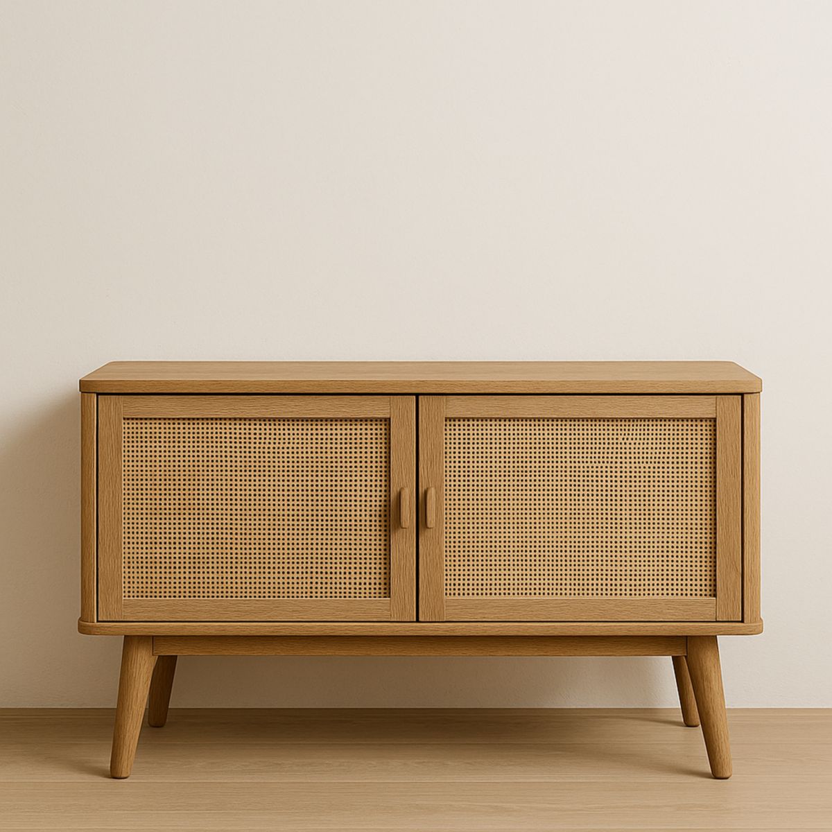 Buffet bois chêne rotin 2 portes 100cm