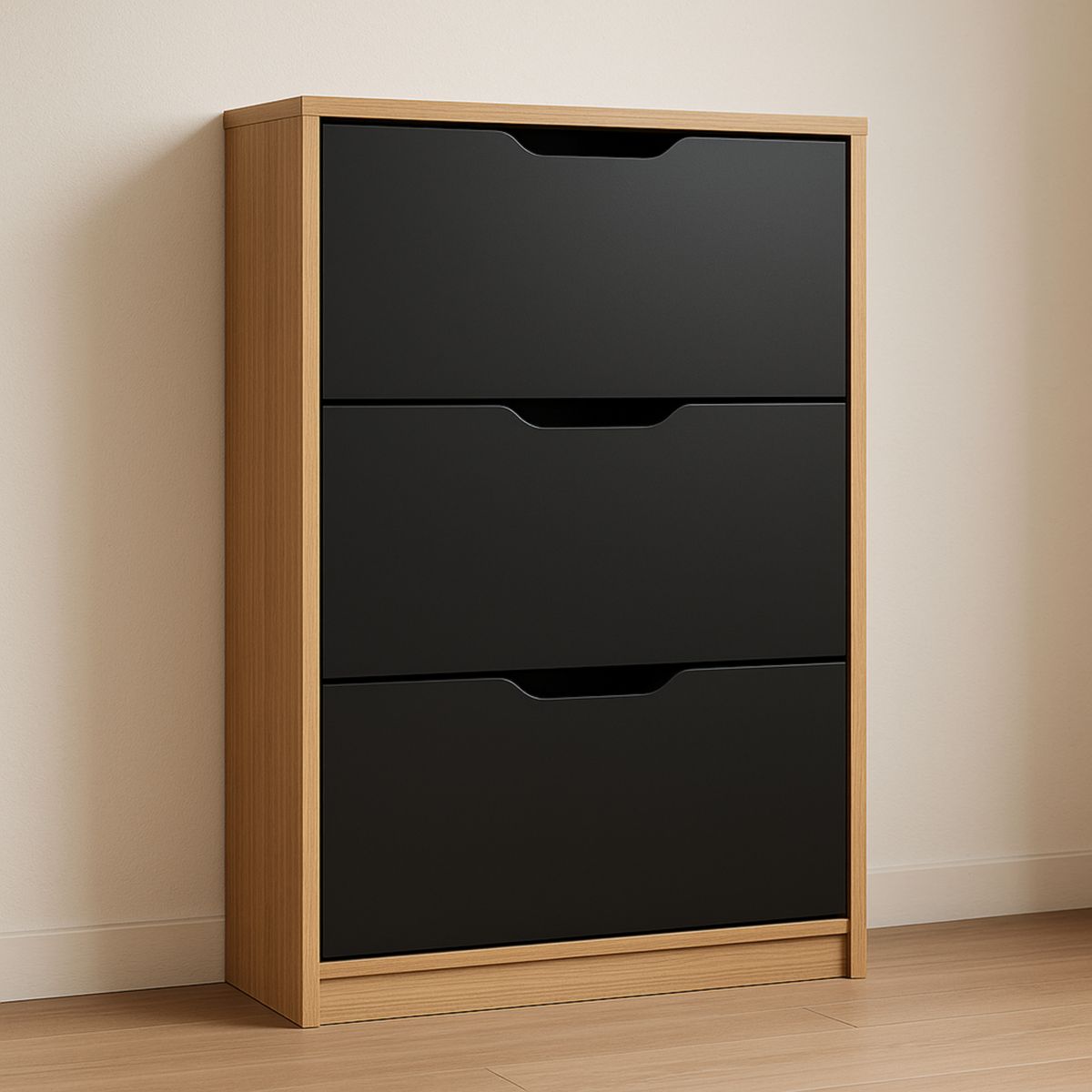 Commode à 3 tiroirs bois et noir